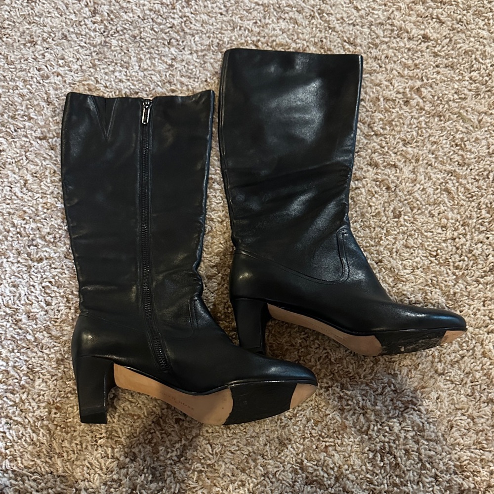 Taryn Rose Black Leather Knee-High Boots
